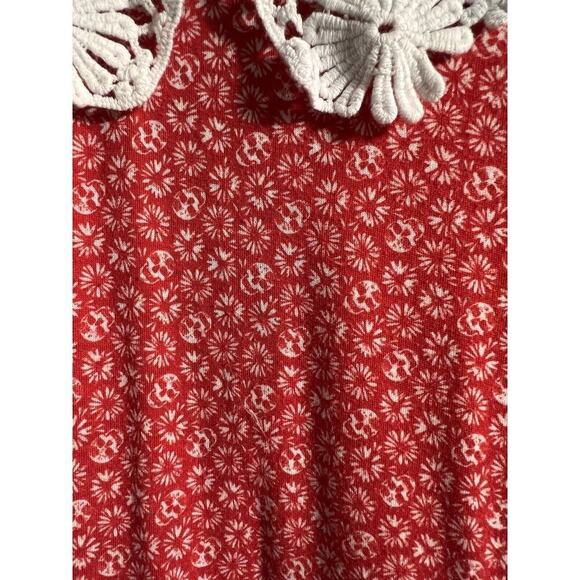 Teenage Runaway Red White Floral And Skull Print Doily Collar Mini Dress Size Lg - Picture 3 of 5